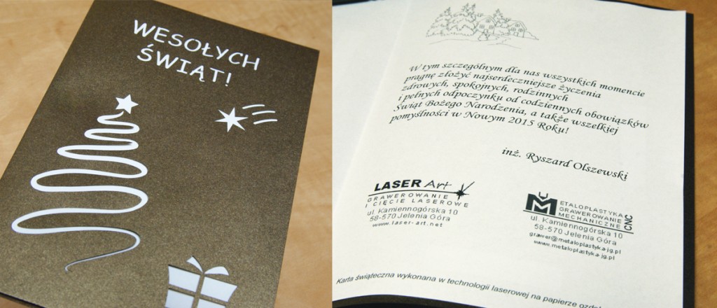 Życzenia od firmy Metaloplastyka Grawerowanie mechaniczne i laserowe LASER Art